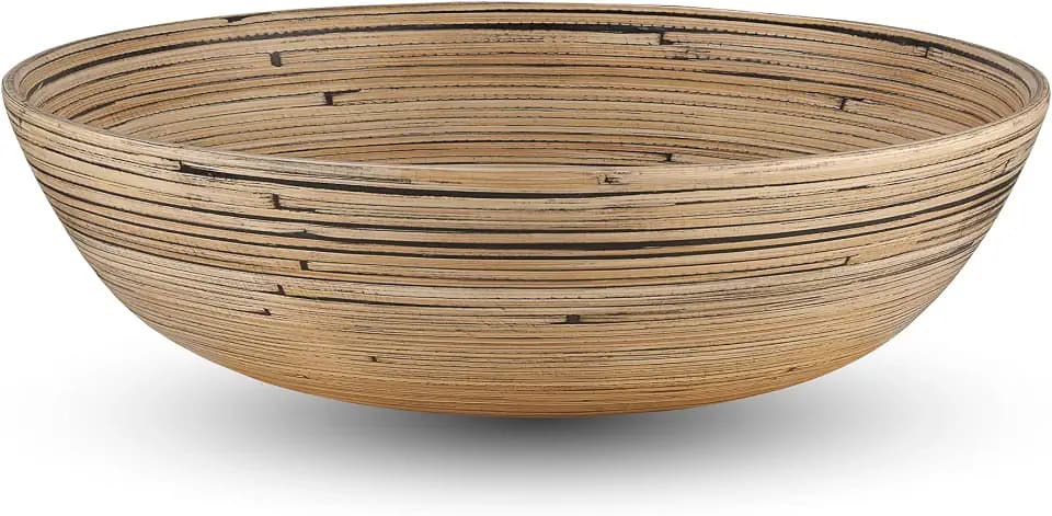 LEXA 12" Handmade Bamboo Salad Bowl – 130 oz Large Wooden Fruit Bowl for Kitchen Counter, Black Bamboo
