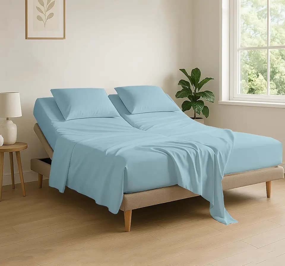 4 Piece Flex Head King Sheet Set 34" Top, 100% Egyptian Cotton, Light Blue