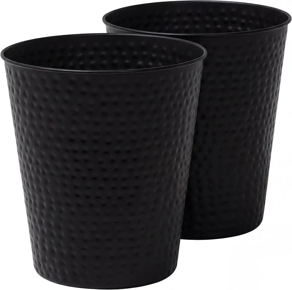happimess Axel 2 Gal Hammered Steel Waste Bin 10", Matte Black, Set of 2