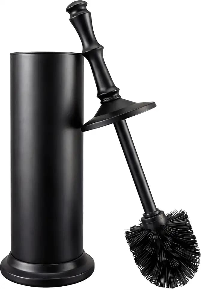 ROLABAM Toilet Bowl Brush and Holder Set, Heavy Duty Anti-Tip Metal Base, Rustproof Freestanding Toilet Bowl Brush with Long Handle & Splash Guard, Modern Bathroom Cleaning Accessories