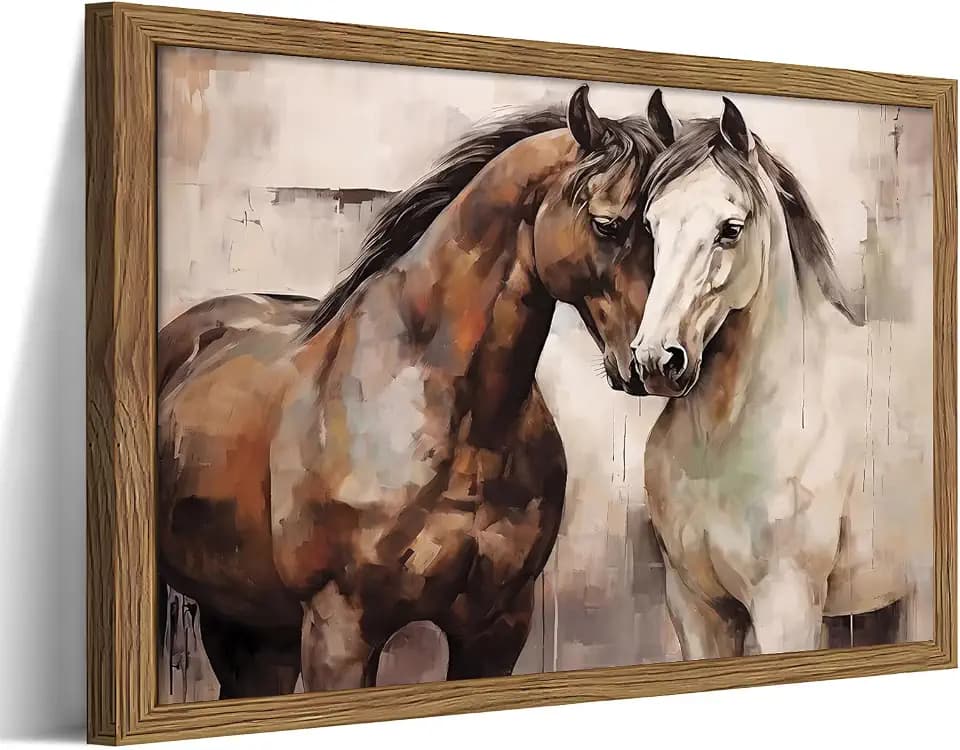Framed Horse Wall Art, Rustic Farmhouse Pictures Wall Decor, Western Country Paintings Canvas Prints Modern Abstract Home Decor for Living Room Bedroom Farmhouse Entryway 16x24 Inch Ready to Hang