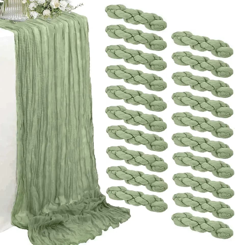 20 Pack Sage Green Cheesecloth Table Runner 35 x 72 Inch Gauze Fabric Boho Christmas Table Runner for Wedding Arch, Rustic Bridal Shower, Baby Shower, Party Decorations, Farmhouse Home Decor
