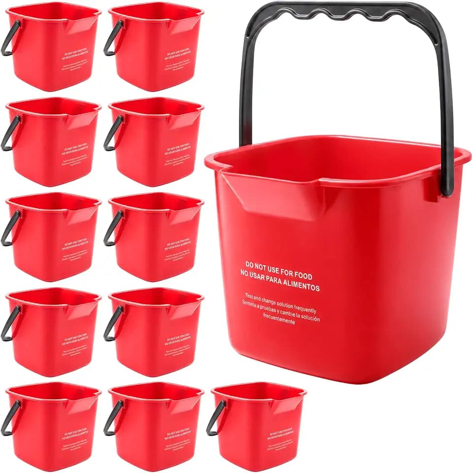 12 Pack 3-Quart Red Sanitizer Bucket, Small Cleaning Bucket with Handle