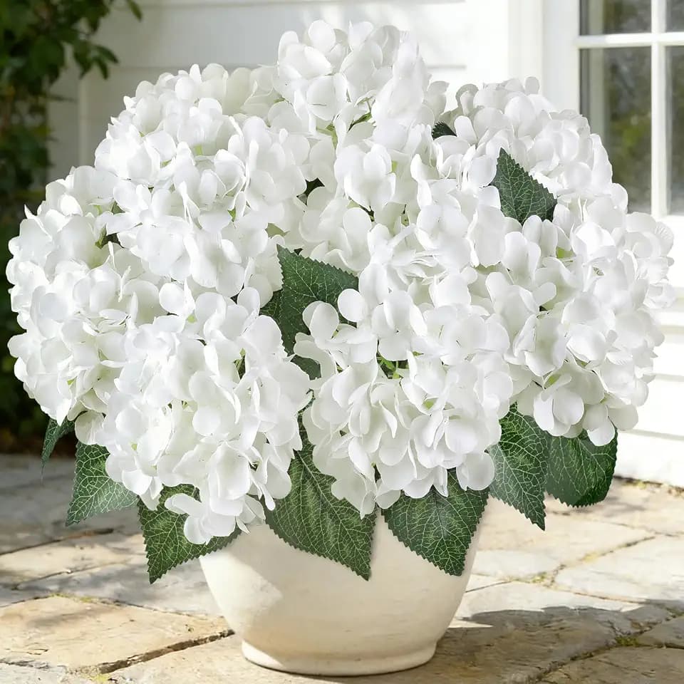 AGIRL Artificial Flowers for Outdoor 3 Bundles White Faux Silk Hydrangea