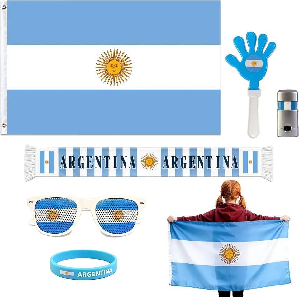 Argentina Soccer Fan Cheering Kit, 6 Pcs Patriotic Game Day Accessories.