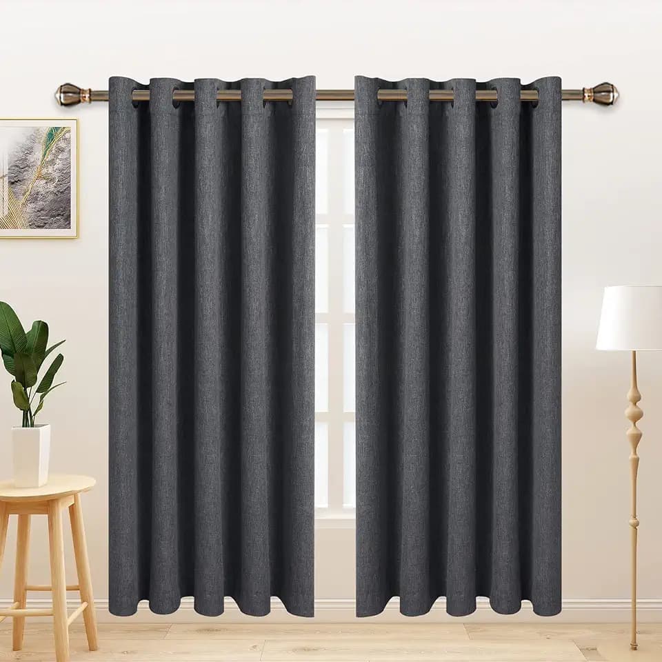 LORDTEX Linen Look Textured Blackout Curtains with Thermal Insulated Liner