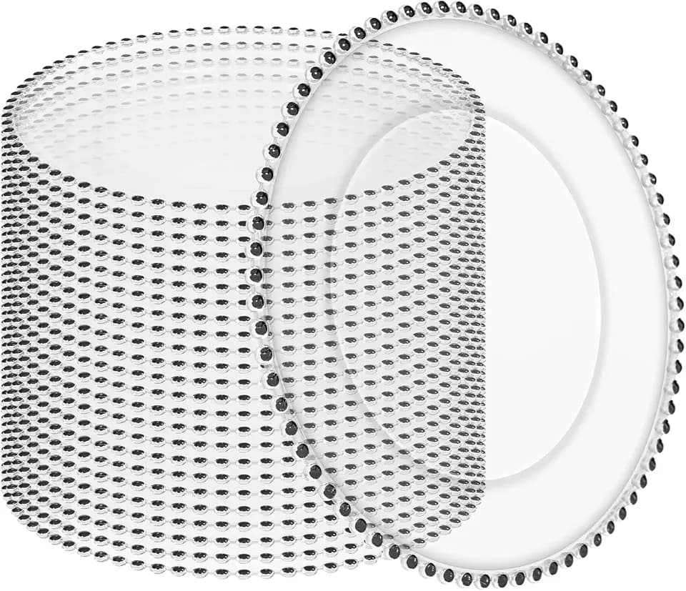 24 Pack Clear Charger Plates 13 Inch Acrylic Round Dinner Chargers with Black Beaded Rim, Plastic Round Decorative Plates for Kitchen Wedding Party Home and Tabletop Decoration
