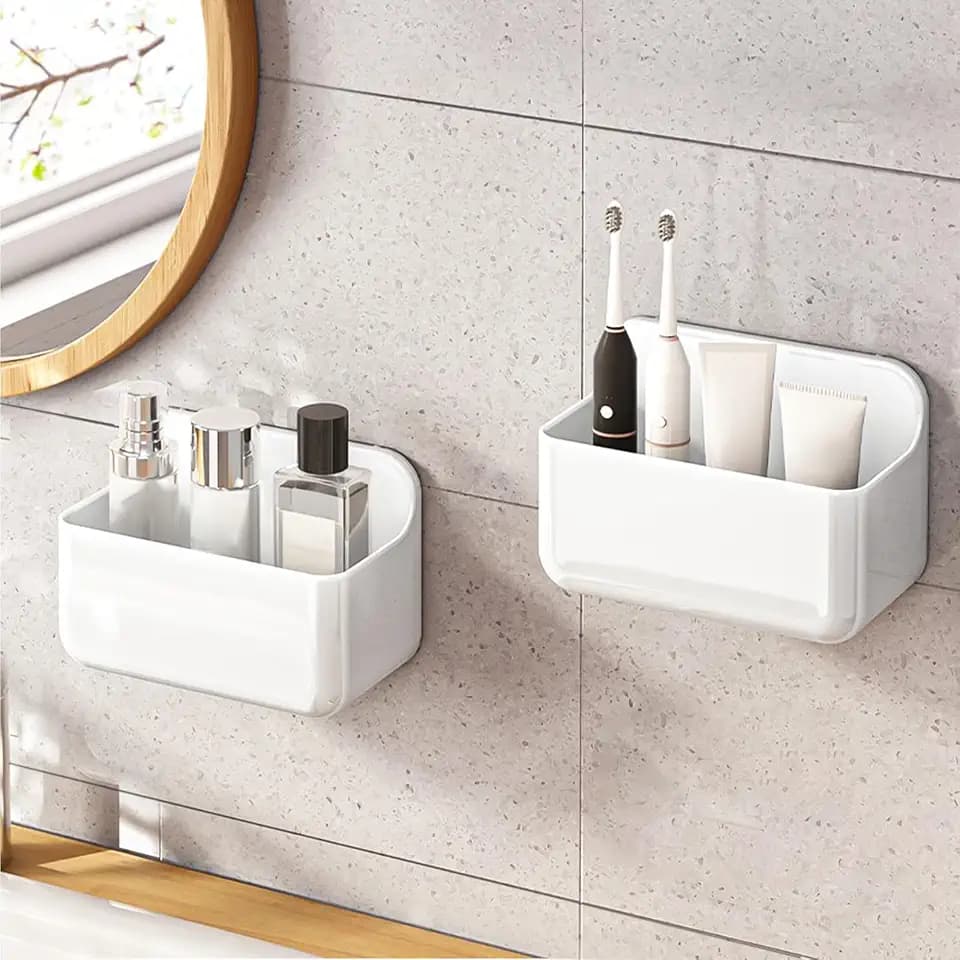 CGBE 2-Pack Cabinet Door Organizer, Self Adhesive Bathroom Shelves, White