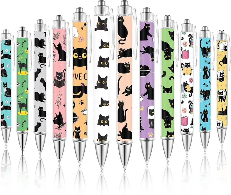 Dispowreath 12 Pcs Black Cat Retractable Ballpoint Pens 1.0 mm Black Ink
