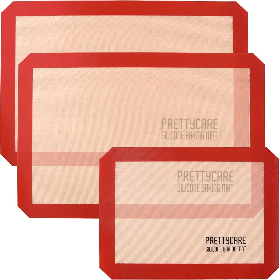 Silicone Baking Mat Set by PrettyCare (2 Half Sheet and 1 Quarter Sheet) Non Stick Cookie Baking Supplies for Bake Pans & Toaster Oven - Macaron/Pastry/Bun/Bread