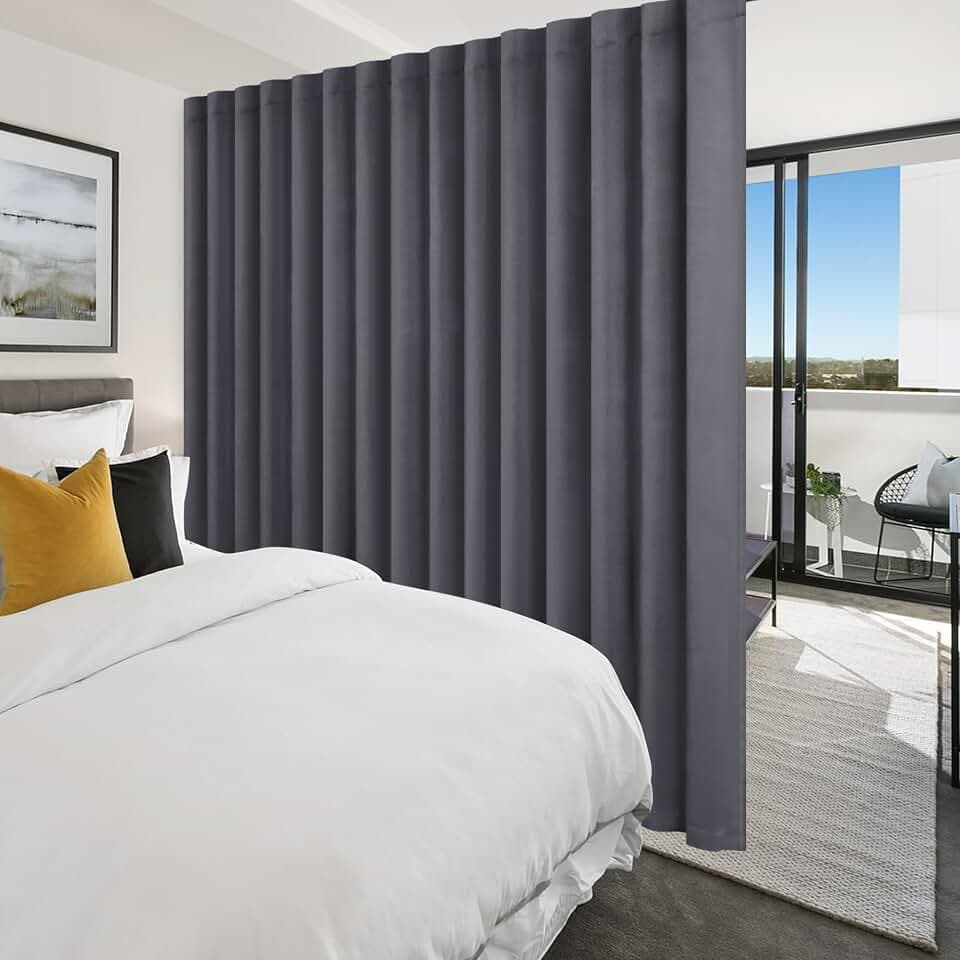 Hiasan Blackout Sliding Door Room Divider Curtain, 120 x 96 Inch Dark Grey