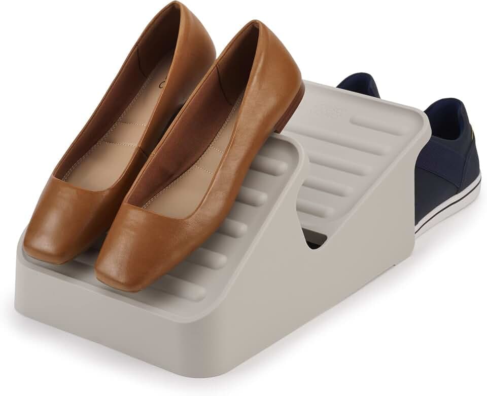 Joseph Joseph Shoe-In 2-Tier Space saving Shoe Rack Organizer, holds up to 3 pairs, Small- Ecru
