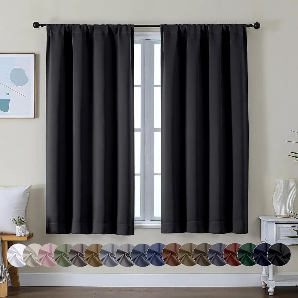 Simplebrand Ava Black Short Blackout Curtains 45 Inches Long 2 Panels
