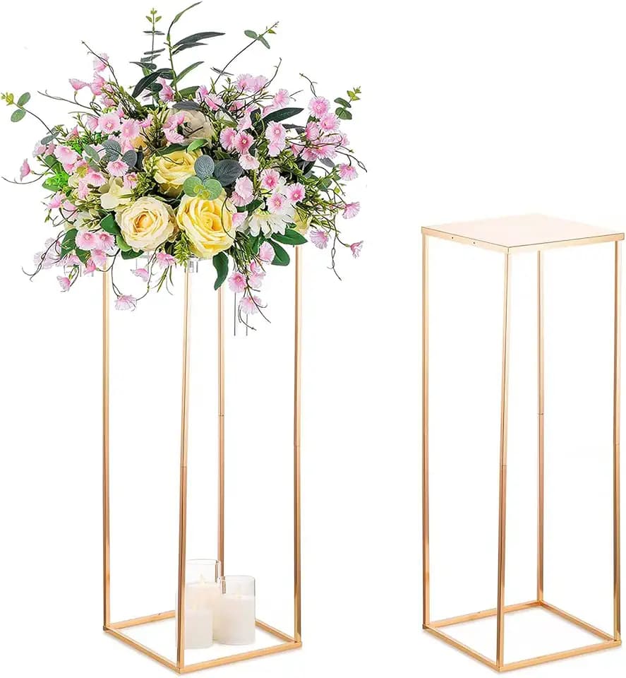 Sziqiqi Gold Metal Centerpieces Geometric Column Flower Stand, 2Pcs