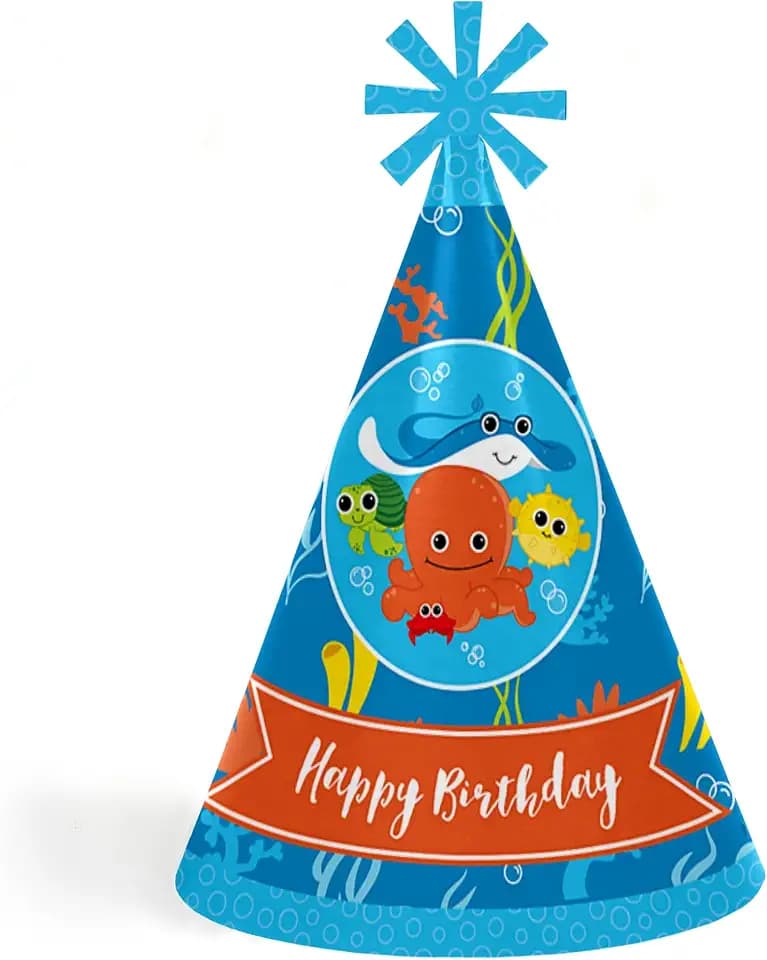 Under The Sea Critters - Happy Birthday Cone Hats - Set of 8
