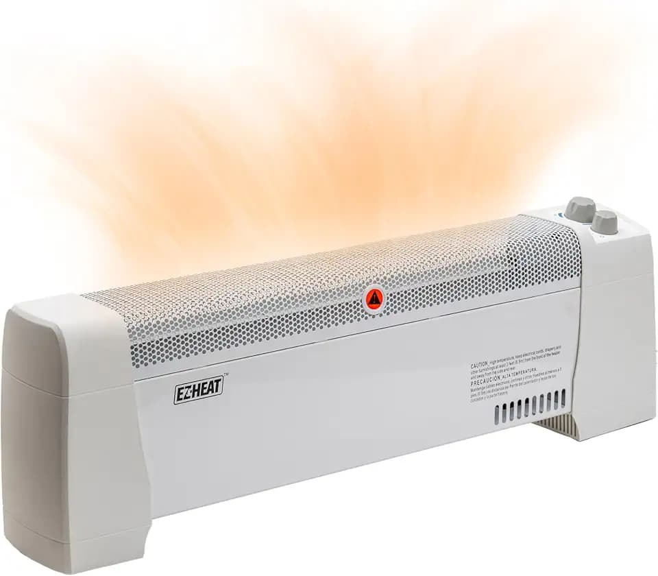 EZ-HEAT 1,500 Watt Baseboard Space Heater with Adjustable Thermostat, Dent-Proof End Panels, Overheat Protection, Tip-Over Switch, & Stay-Cool Body, CZ600