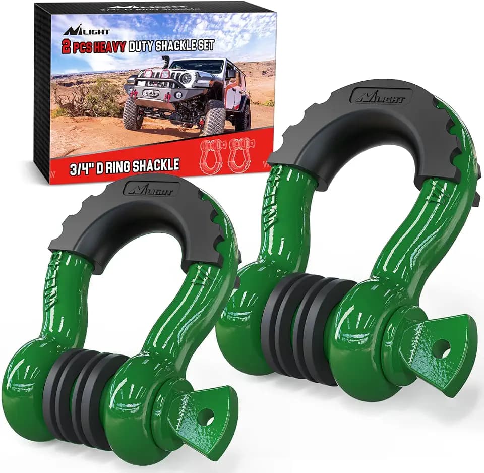 Nilight 2 PCS 3/4" D-Ring Shackle with 7/8" Screw Pin | 41,887lbs Break Strength Heavy Duty Off Road Recovery Shackle with Isolators Washers for Tow Strap,Winch,Off-Road Truck