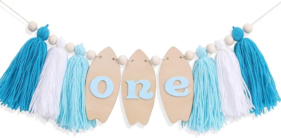Big One Surf High Chair Banner - Wave 1st Bithday Decorations, Surfing Board Birthday Highchair Banner, Beach First Birthday Tassel Garland