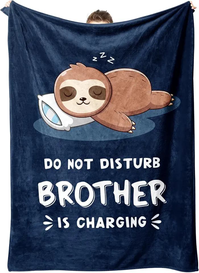 Leebbsin Funny Brother Gifts, Brother is Charging Sloth Blanket 60" x 50"