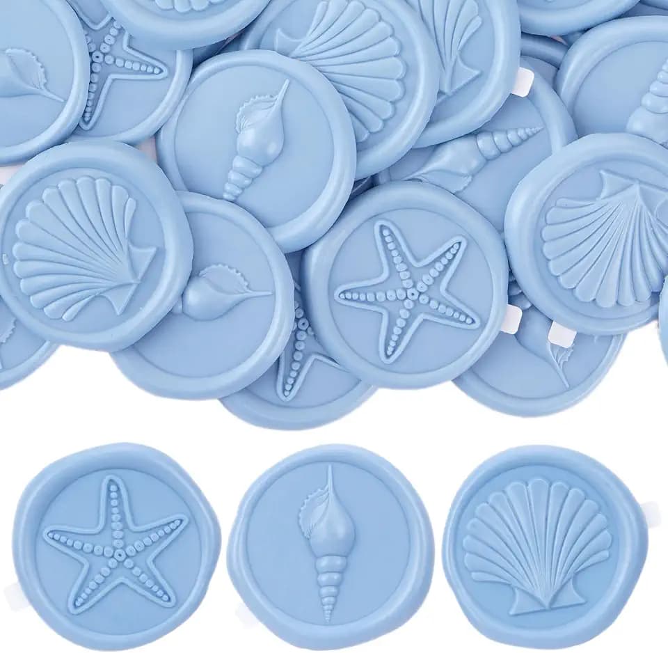 Blue Wax Seal Stickers - 60 Pcs Seashell Conch and Starfish Self-Adhesive Wedding Wax Seal Stickers for Envelope Invatations Baby Shower Birthday Party Gift Wrapping