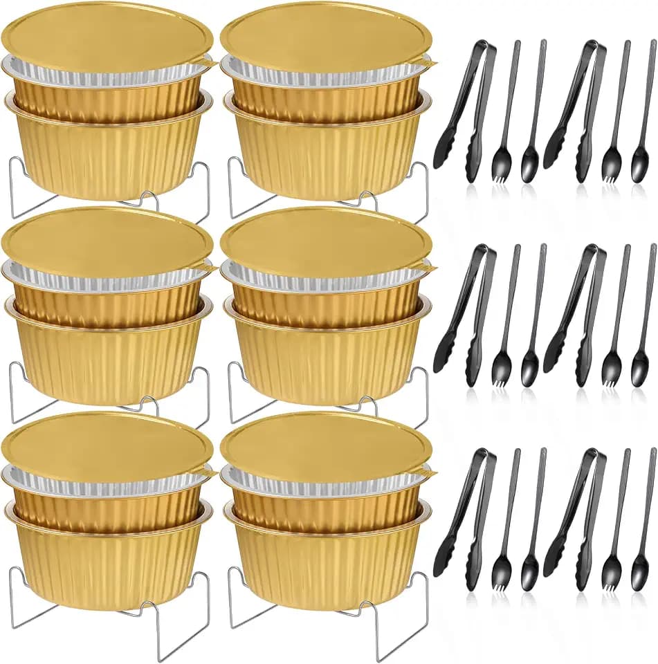 Meanplan 6 Set Gold Aluminum Chafing Dish Buffet Set with Wire Rack & Lids