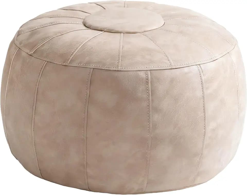 Thgonwid Unstuffed Moroccan Storage Pouf Foot Stool Ottoman Seat Handmade Faux Leather Bean Bag Floor Chair Foot Rest for Living Room, Bedroom or Balcony (Mushroom)