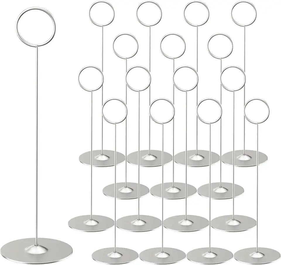 ERYTLLY 16PK Place Card Holders 8 Inch Table Number Holders Table Card Holders Steel Card Holders for Birthdays,Weddings,Photos, Food Signs, Memo Notes, Restaurants (Matte Silver)