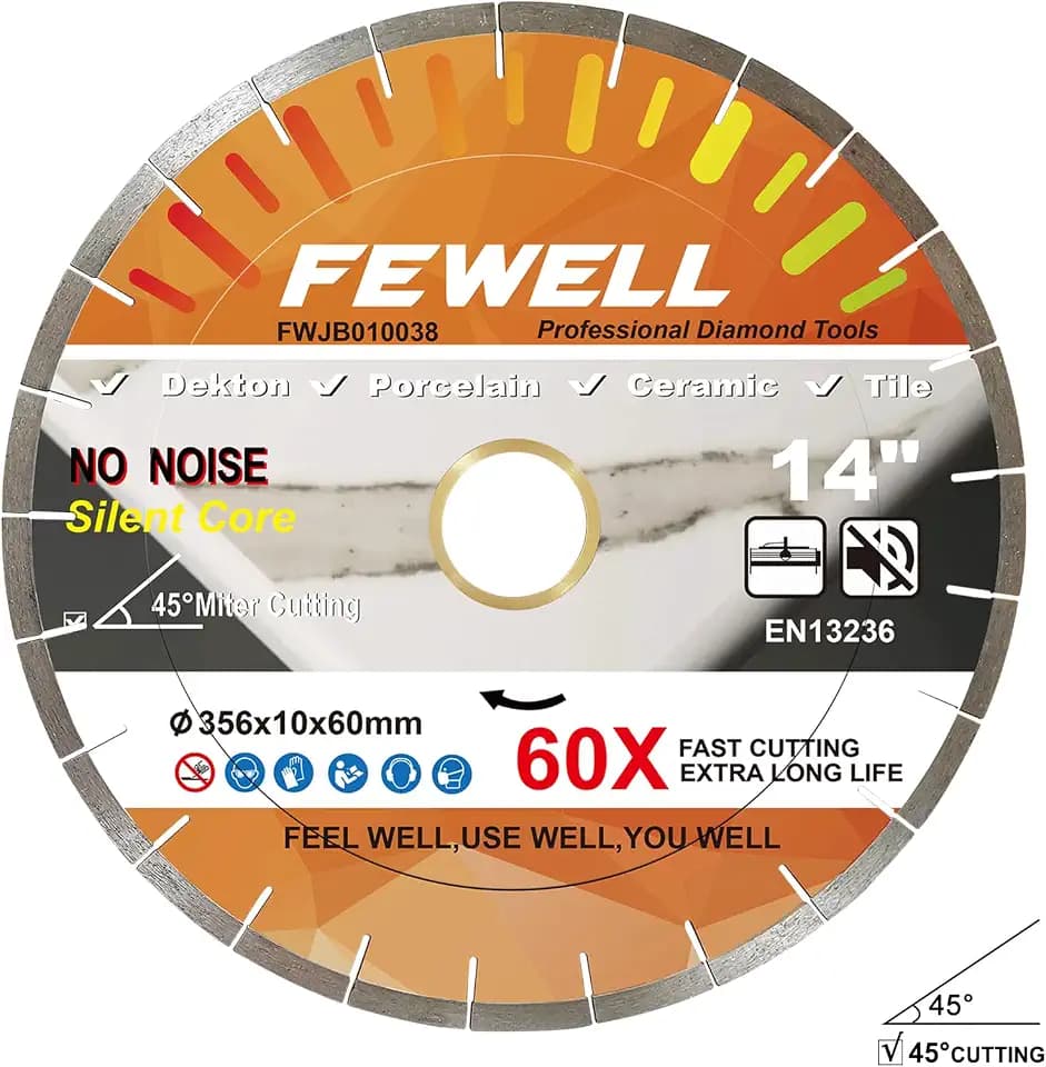 FEWELL 14inch Dekton Diamond Saw Blade 45° Miter Cutting 356x10x60/50mm