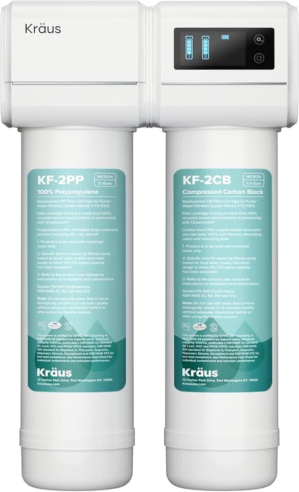 KRAUS Purita 2-Stage Under Sink Water Filtration System with Digital Display Monitor, FS-1001
