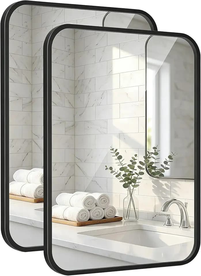2-Pack 24x36 Inch Matte Black Rounded Rectangle Vanity Mirrors