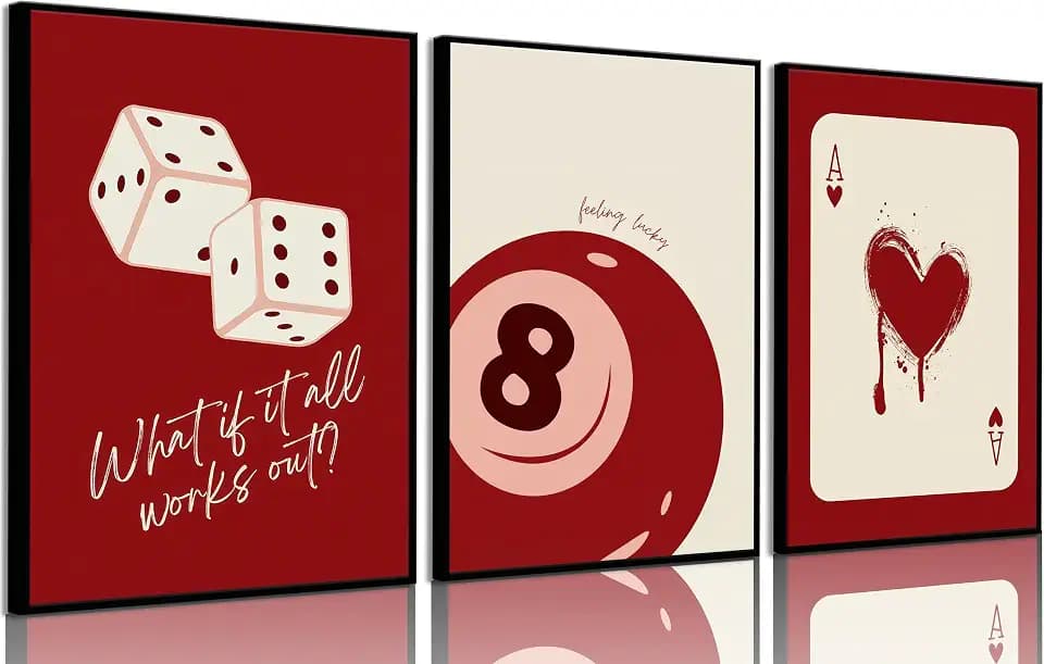 Luyeeteme 3 Pcs Red Y2K Wall Art Trendy Wall Decor Unframed 16x24 In