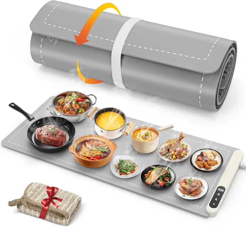 FYY Extra Large Warming Mat for Food, Rapid and Full Surface Heating Gray