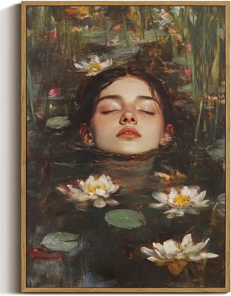Ophelia Inspired Wall Art, Vintage Framed Gothic Canvas Print Picture