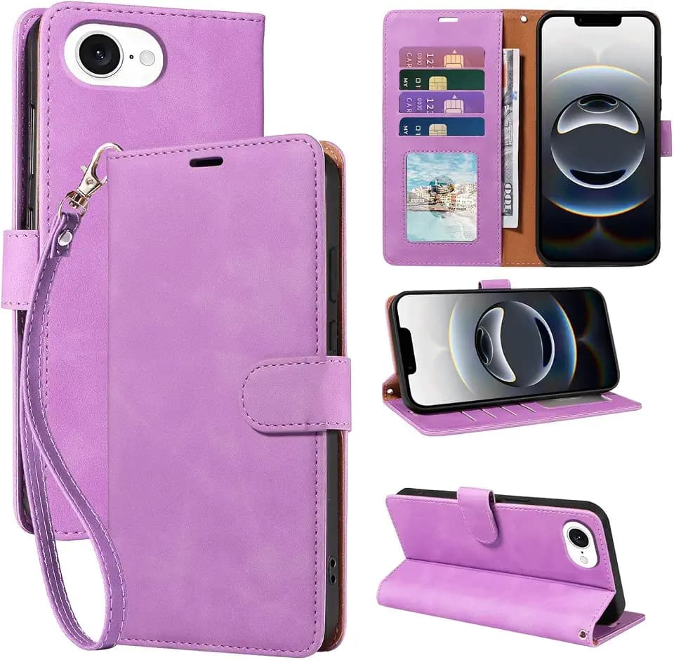 for iPhone 16e Case Wallet, RFID Blocking 4 Card Slots (Purple)