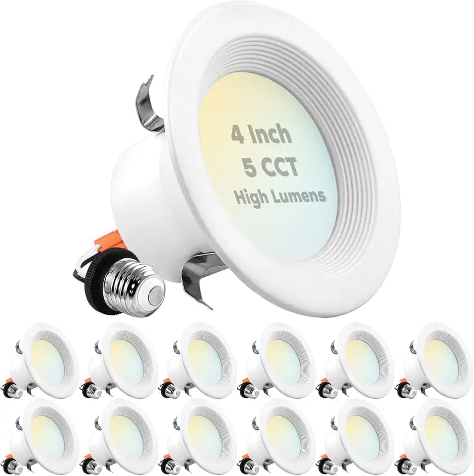 LUXRITE 4 Inch LED Recessed Can Lights, 14W=75W, 950 Lumens CRI 90, 12 Pack