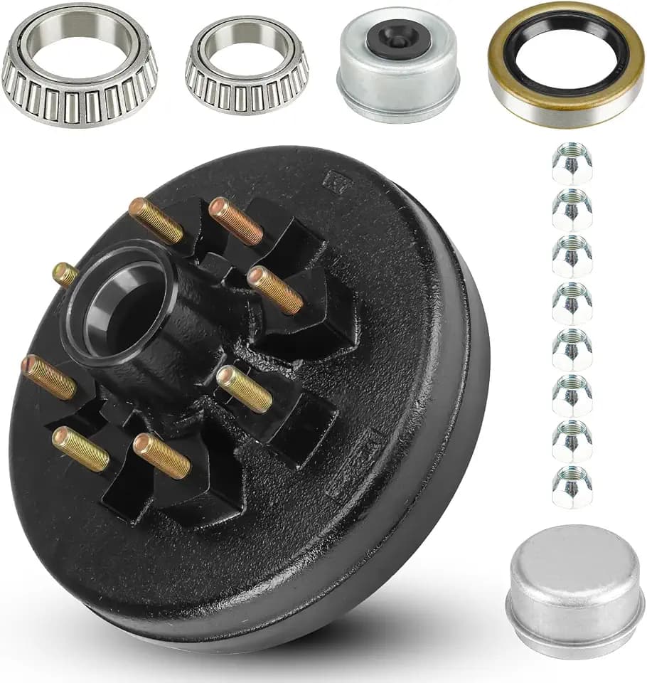 12" x 2" Trailer Brake Drum Kit, 8 on 6.5" Bolt Circle Brake Drum for 7000 lb Axles, 8 Lug Replacement Brake Hub Drum Assembly for Rvs, Trailer and Semi Truck