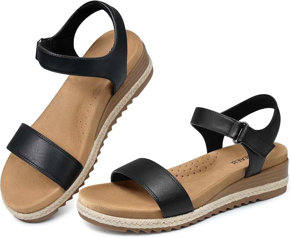 SHIBEVER Low Wedge Women Sandals: Comfortable Espadrille Dressy Sandal