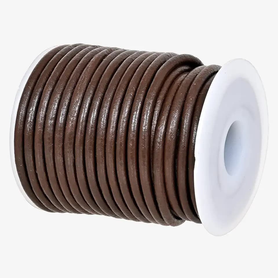 GENIQUE Real/Genuine Round Leather String Cord for Necklace, Bracelets, Jewelry, Kumihimo Braiding, DIY Projects (10 Metres) (3mm, Brown)