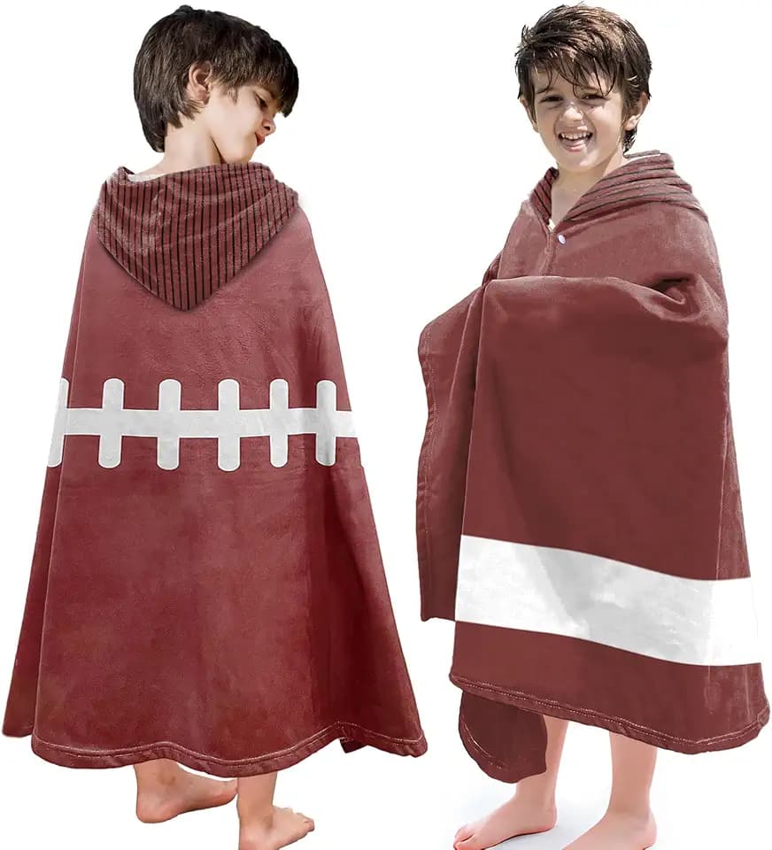 Hooded Towels for Kids -Toddler Beach Towel- Super Absorbent & Quick Dry 100% Cotton 35x60 Inch - to Kid Ages 3-12-Football Pattern Design
