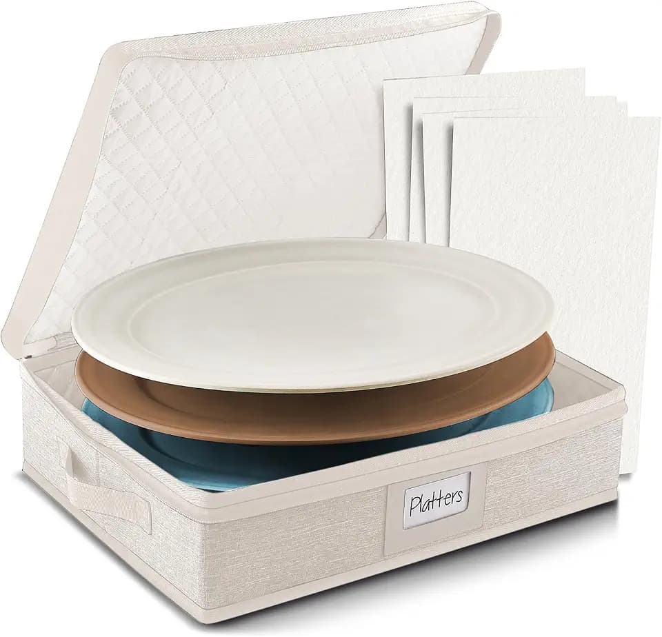 Hearth & Harbor Platter Storage Cases, China Storage Containers, Cream