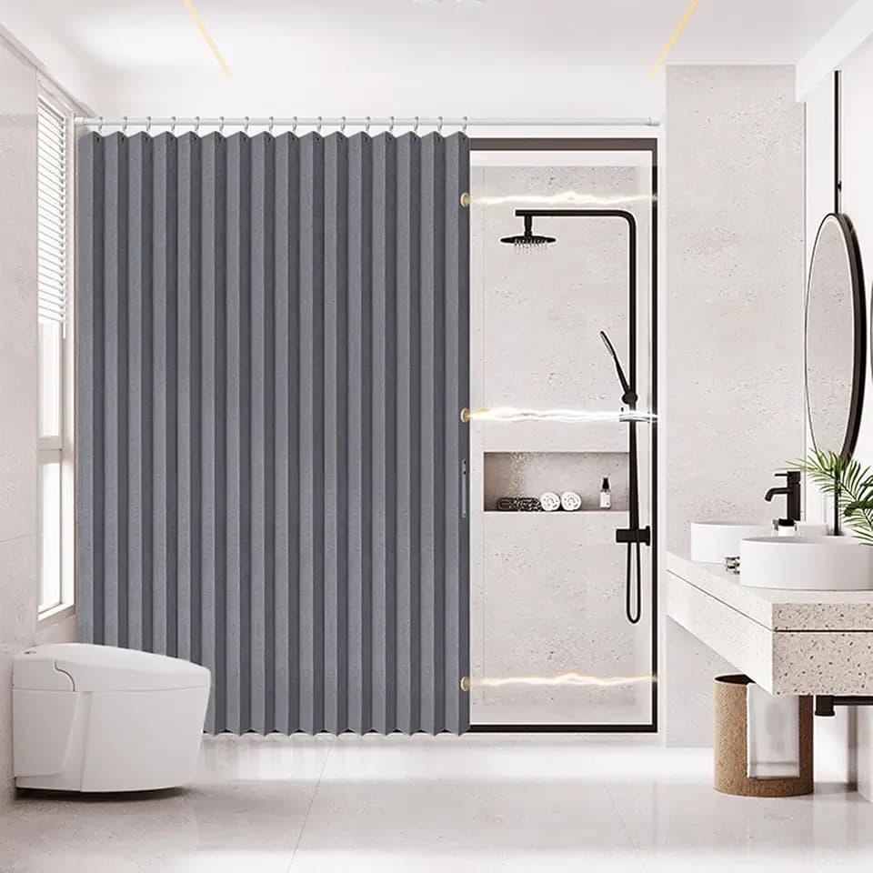 AJAZZ Magnetic Folding Shower Curtains Fabric Polyester Material Waterproof Shower Curtain Suitable for Family Hotel Homestay (Dark Grey,77" W x 78" L) 1 Panel