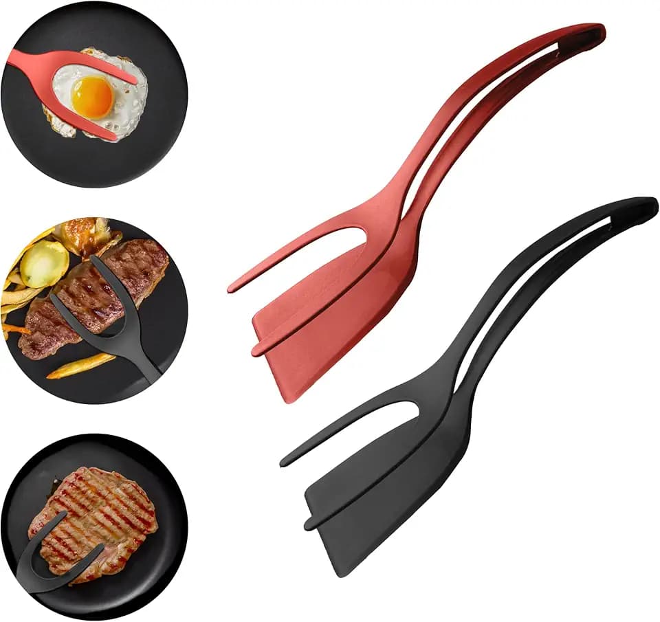 NYANO Egg Flipper Spatula: 2-in-1 Grip and Flip Design – Perfect Egg Spatula Flipper, Pancake Flipper, and Omelette Flipping Spatula, Ideal for Cooking and Baking. (Black and Red - 2 Pack)