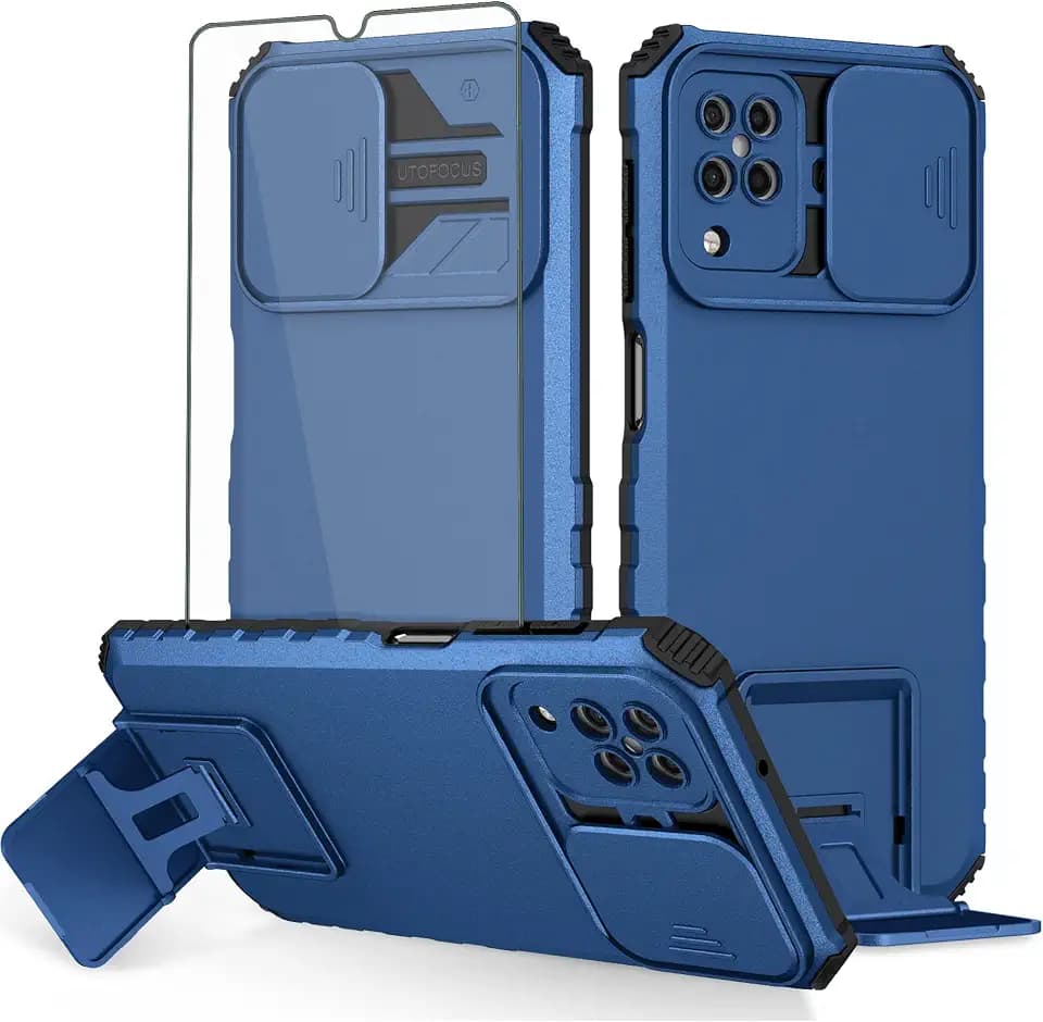 Asuwish Phone Case for Moto G Stylus 5G 2021 with Tempered Glass Screen Protector and Slide Camera Cover Kickstand Stand Slim Protective Cell Accessories Motorola GStylus G5 XT2131DL Women Men Blue