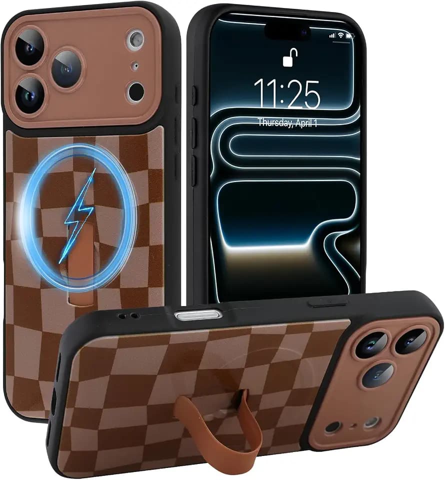 SOKAD Magnetic Checkered Case for iPhone 17 Pro Max with Finger Strap Stand