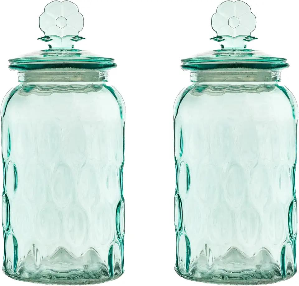 10 Strawberry Street Textured Glass Flower Canister, Dimpled Round, Blue, Set of 2