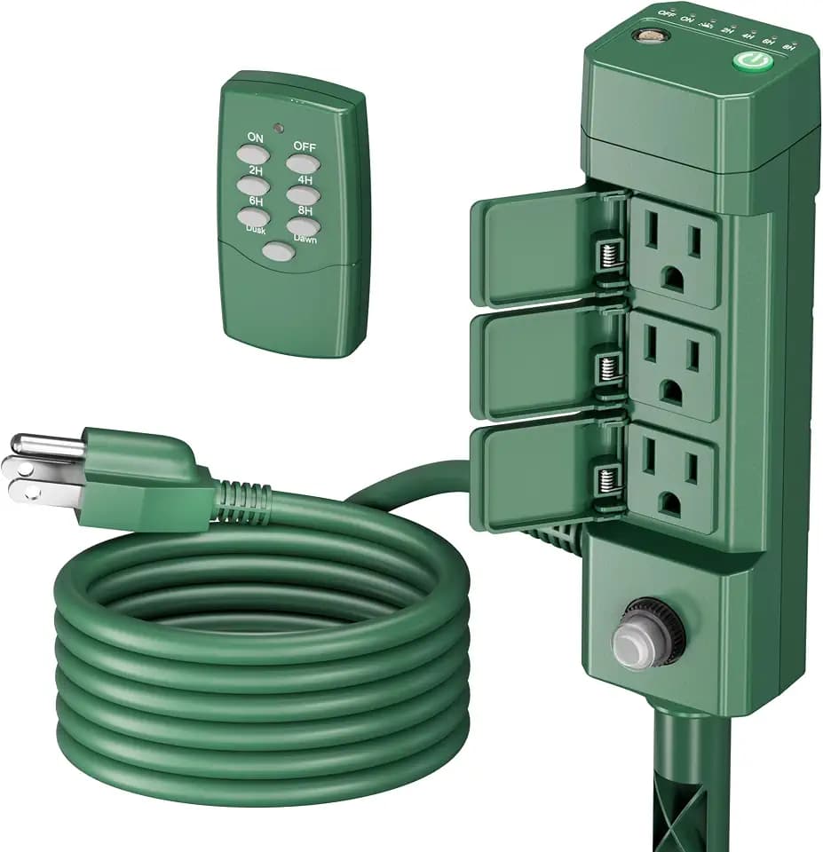 BN-LINK Outdoor Power Stake Timer, Dusk to Dawn Light Sensor, 6 Outlets