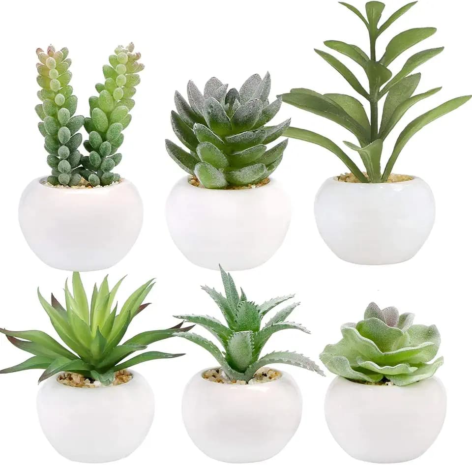 GREENTIME 6 Pcs Artificial Succulents in Ceramic Pots Small Fake Plants