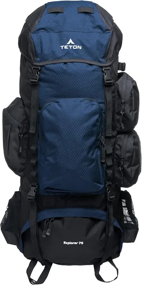 Teton 75L Explorer Internal Frame Backpack for Hiking, Camping, Backpacking, Rain Cover Included, Ocean