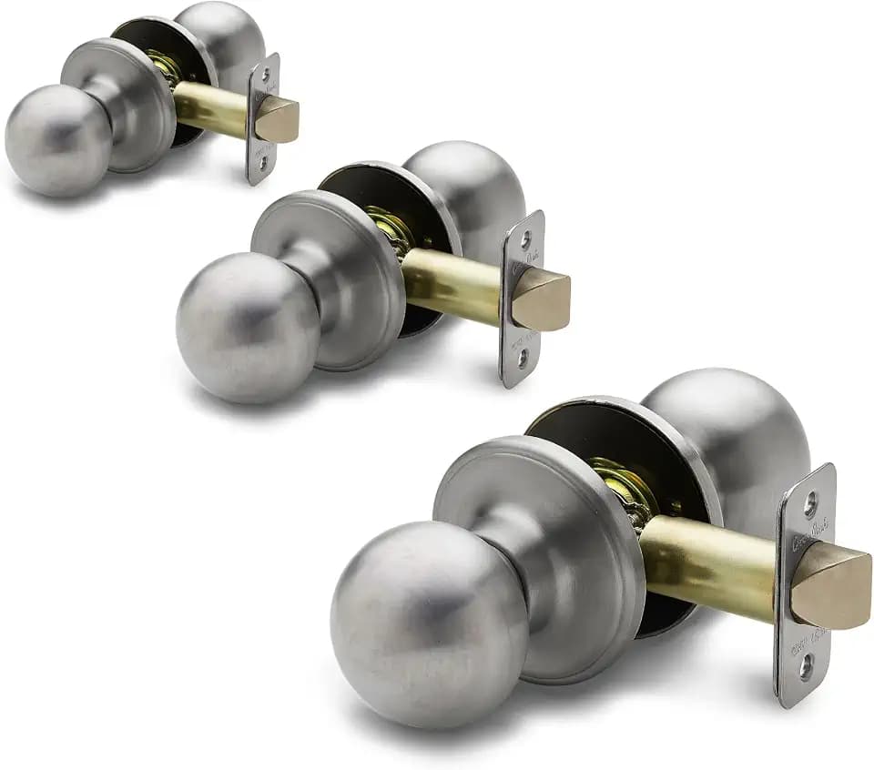 Copper Creek Colonial Passage Interior Door Knob – ANSI Grade-3 Certified, Modern Heavy Duty Handle, Easy Install and Reversible for Bedroom, Bathroom and Closets – Satin Stainless (3 Pack)