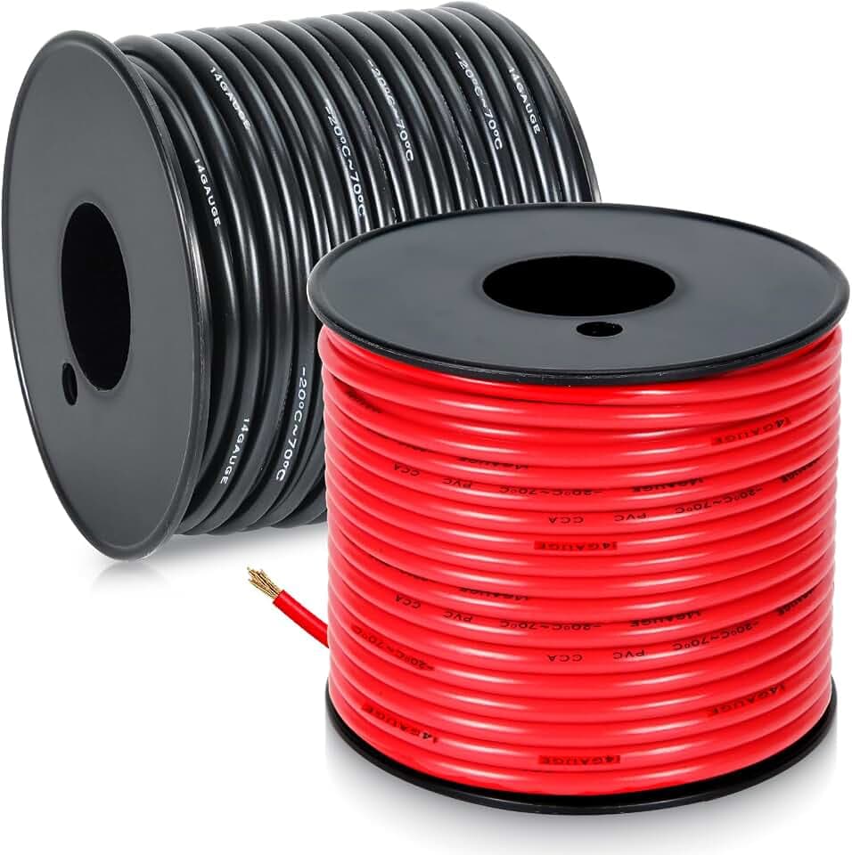 14 Gauge Electrical Wire, Red/Black Each 100FT, Flexible Low Voltage PVC Copper Clad Aluminum Extension Cord for DIY Projects,Car Speaker Wire, LED Wire, Residential Wiring 12V/24V DC